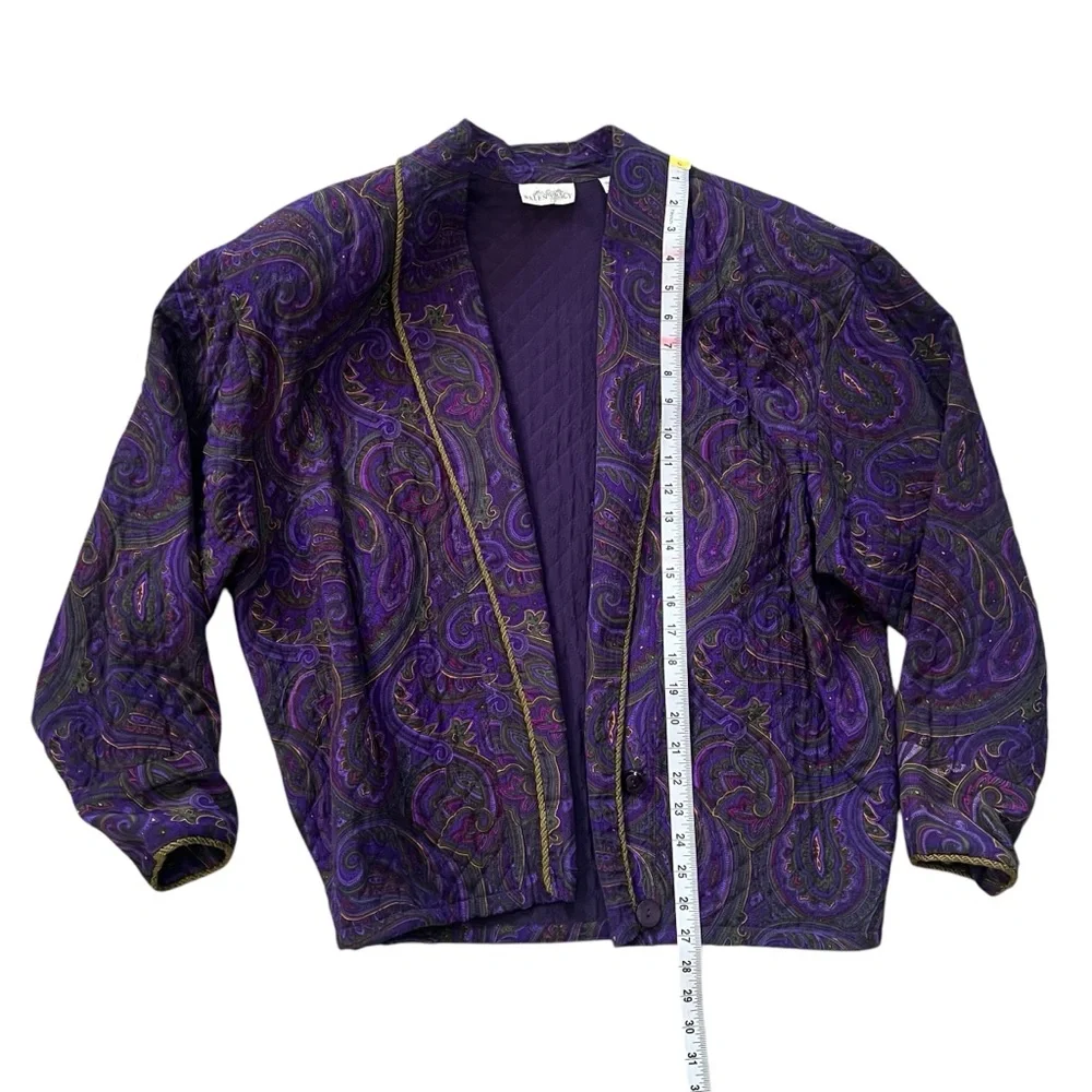 Vintage Ellen Tracy Silk Quilted Purple Paisley Jacket Blazer Sz Small